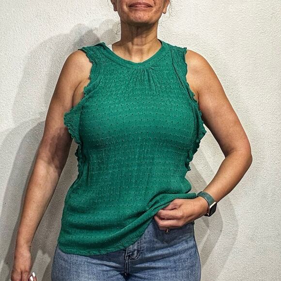 Anthropologie Tops - Anthropologie Maeve Green Swiss Dot Sleeveless Blouse Sz M